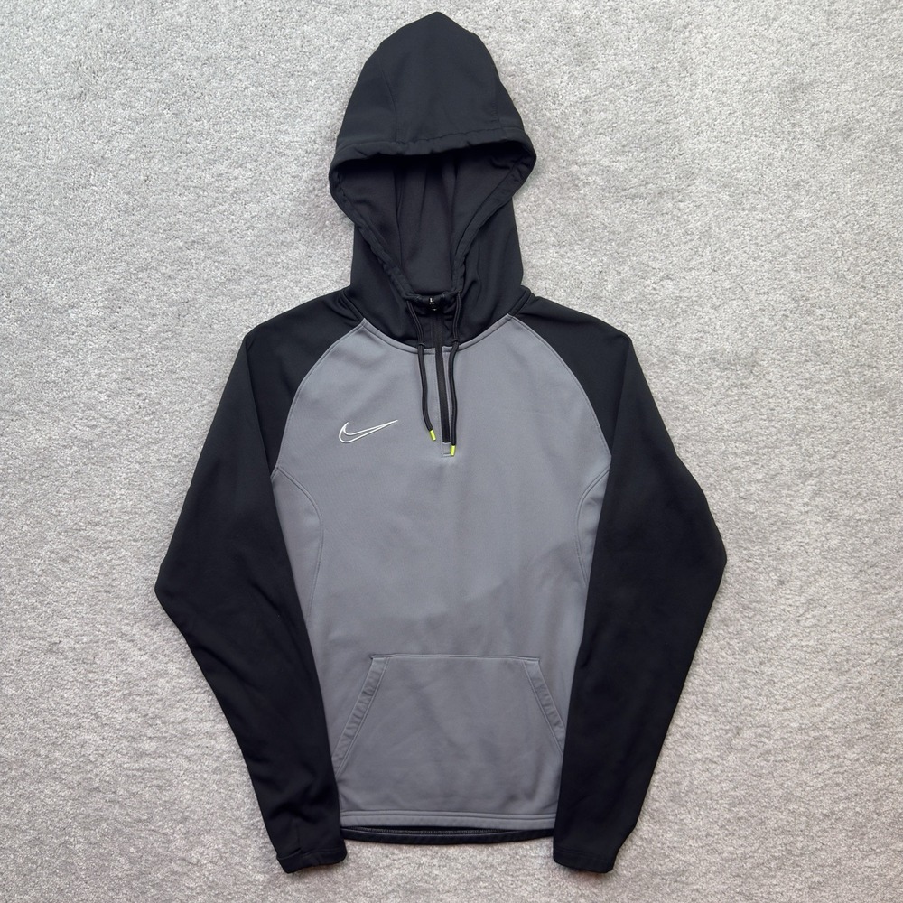 Nike Dri-FIT Hoodie Mens Small Gray Black Pullover Swoosh Training Athletic